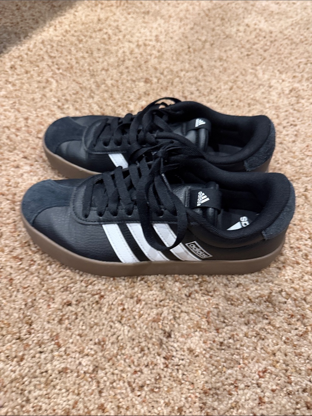 adidas Black and White Low-Top Sneakers with Gum Sole